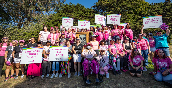 San Francisco Walk Group in pink with signs