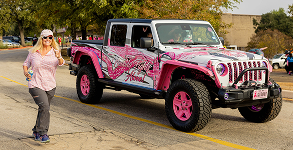 Austin Pink walker with her Pink Out Jeep