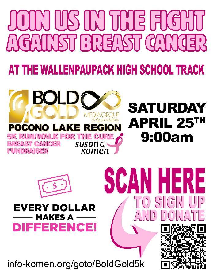 Bold Gold Media Pocono Lake Region's 5K Run/Walk sor the Cure April 25th